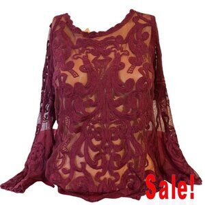 Express Deep Red Unconventional Lace Blouse